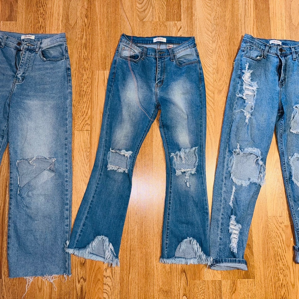 Vibrant miu high waisted jeans size 5 stretch Suede fringe with tags small $25